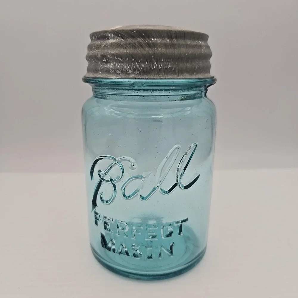 #4 Vintage BALL Blue Mason PINT Fruit Canning Jar with Zinc Lid 1923-33